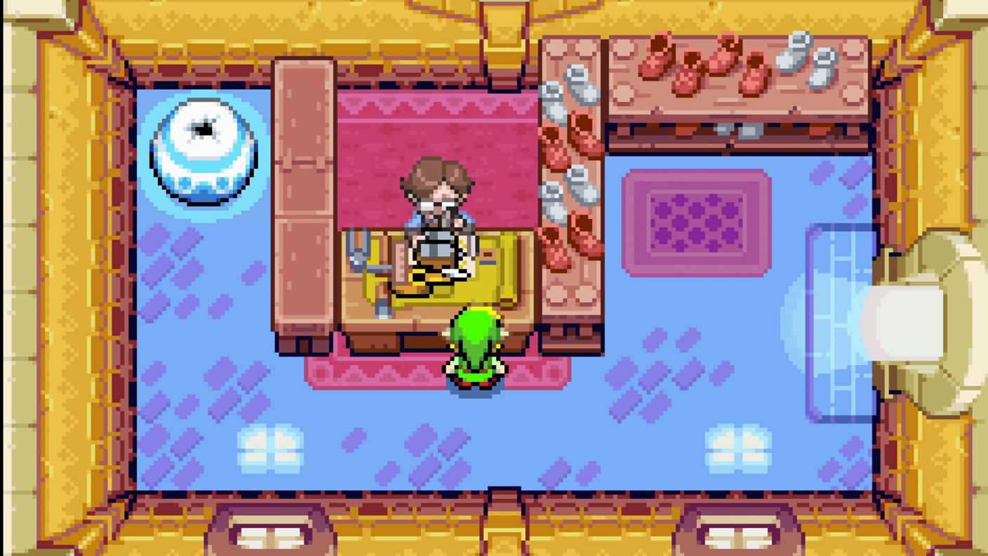 The Legend of Zelda: The Minish Cap link in the shoe store. GBA (Gameboy Advance).