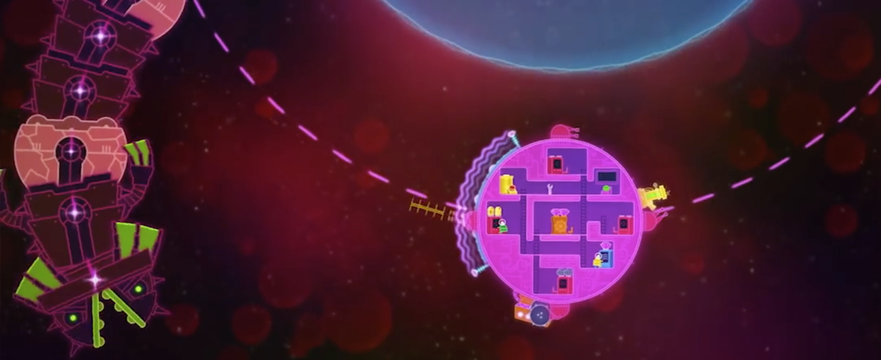 Lovers in a Dangerous Spacetime boss fight, standard ship cooperative gameplay.
