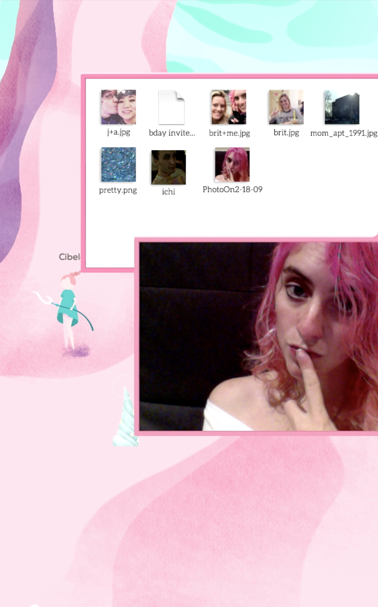 Cibele game selfie computer ui with in-game MMO character
