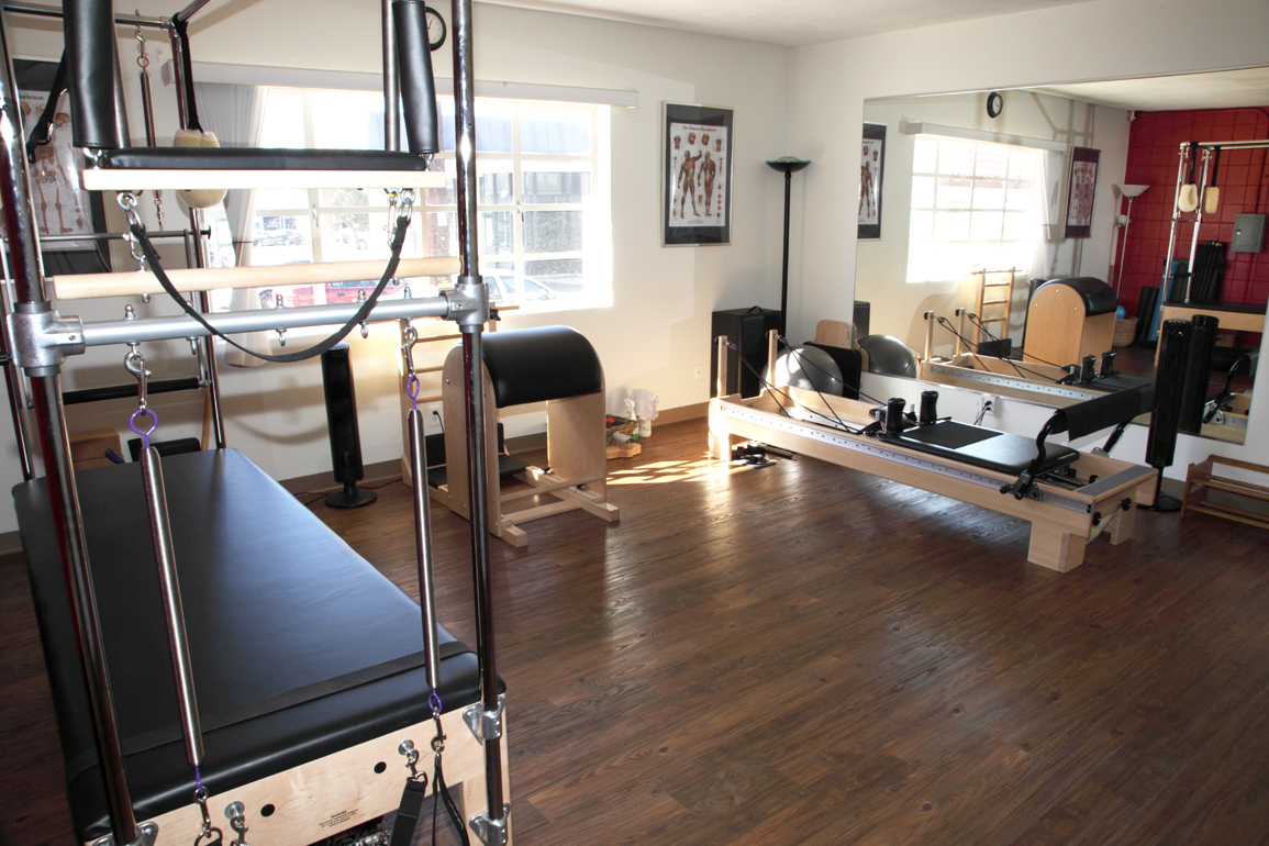 Indoor studio of pilates and yoga equipment