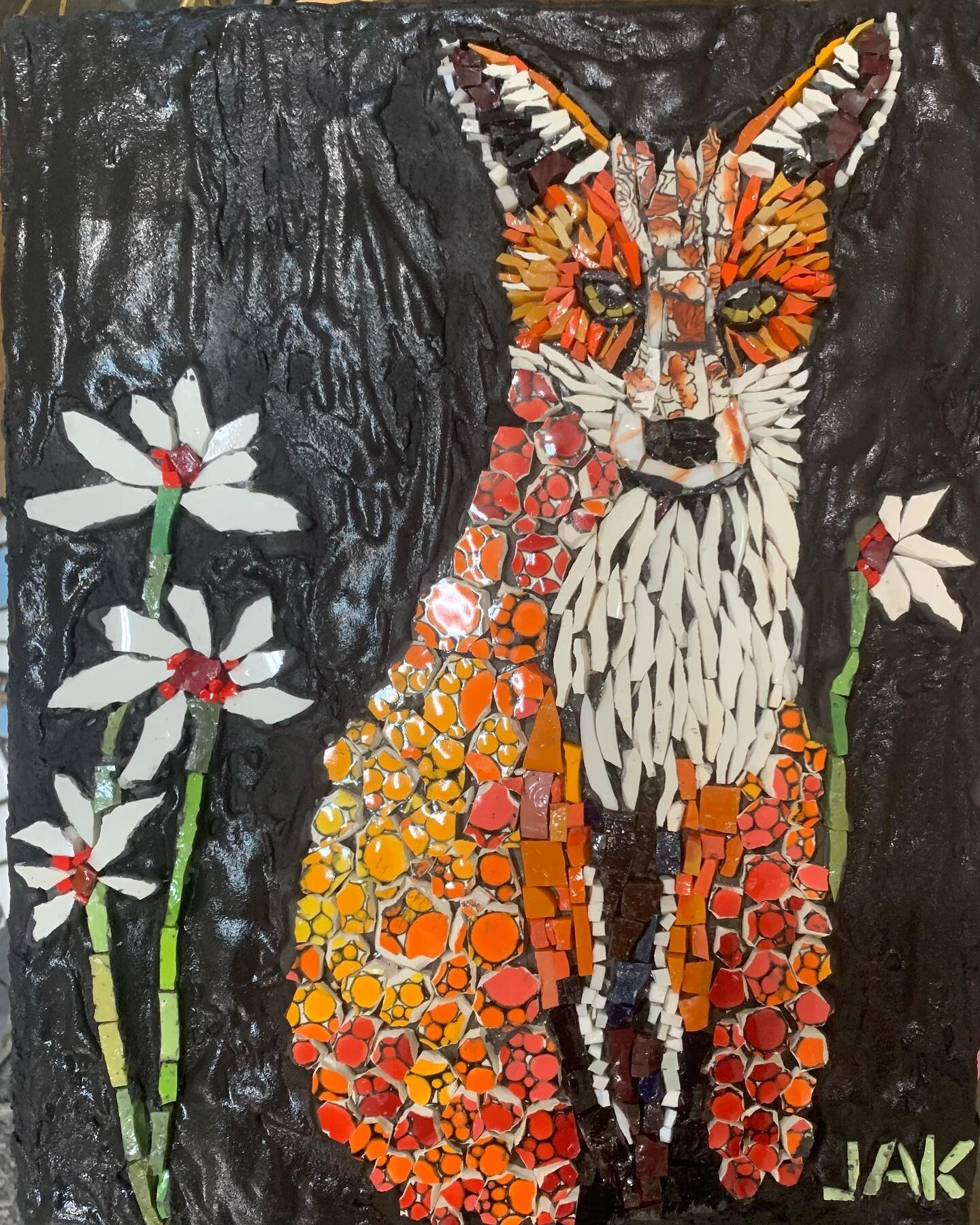 Fox and flowers  #mixedmedia #mosaicart #mosaics #piqueassiette #cincinnatiartists #pendletonartcentercincinnati#