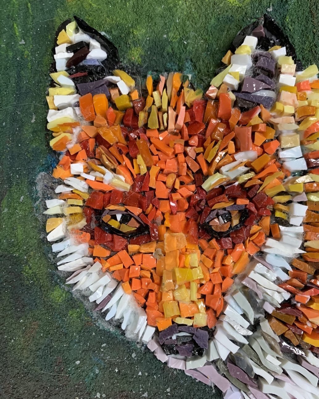 FOX;  using my smallest leftover scraps  #mosaic art #mixedmediamosaicart #smalti #fox #animals #animallover #wildlife #cincinnatiartist #pendeltonartcenter