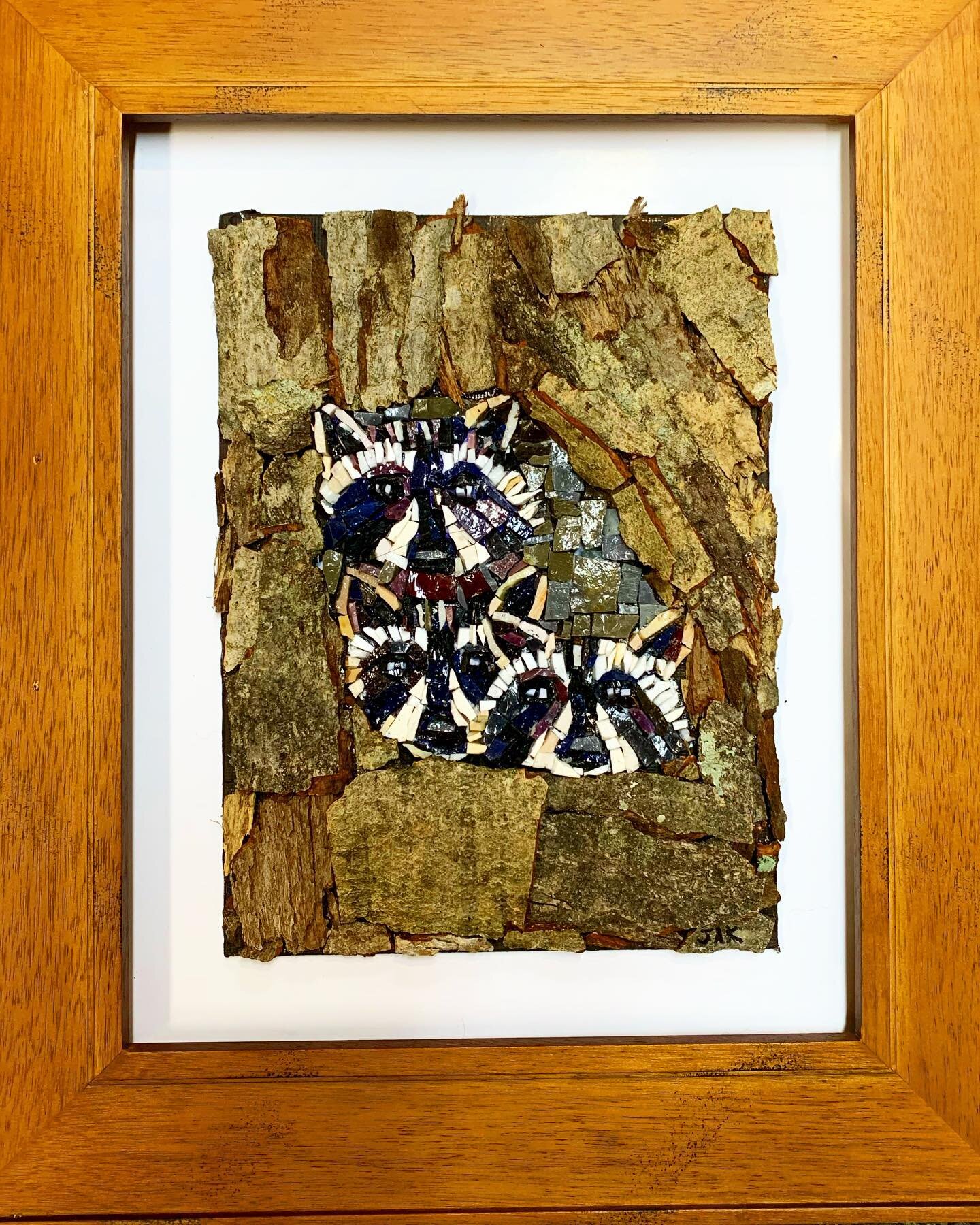 &ldquo;Sneak Peak&rdquo; #mosaicart #mixedmediaart #racoons #wildlife ##animallovers #cincinnatiartist #pendletonartcenter