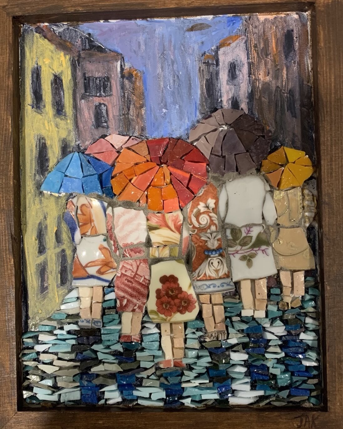 &ldquo;Umbrella women in Venice&rdquo;#mosaicart #cinncinnatiartist #mixedmediaart
