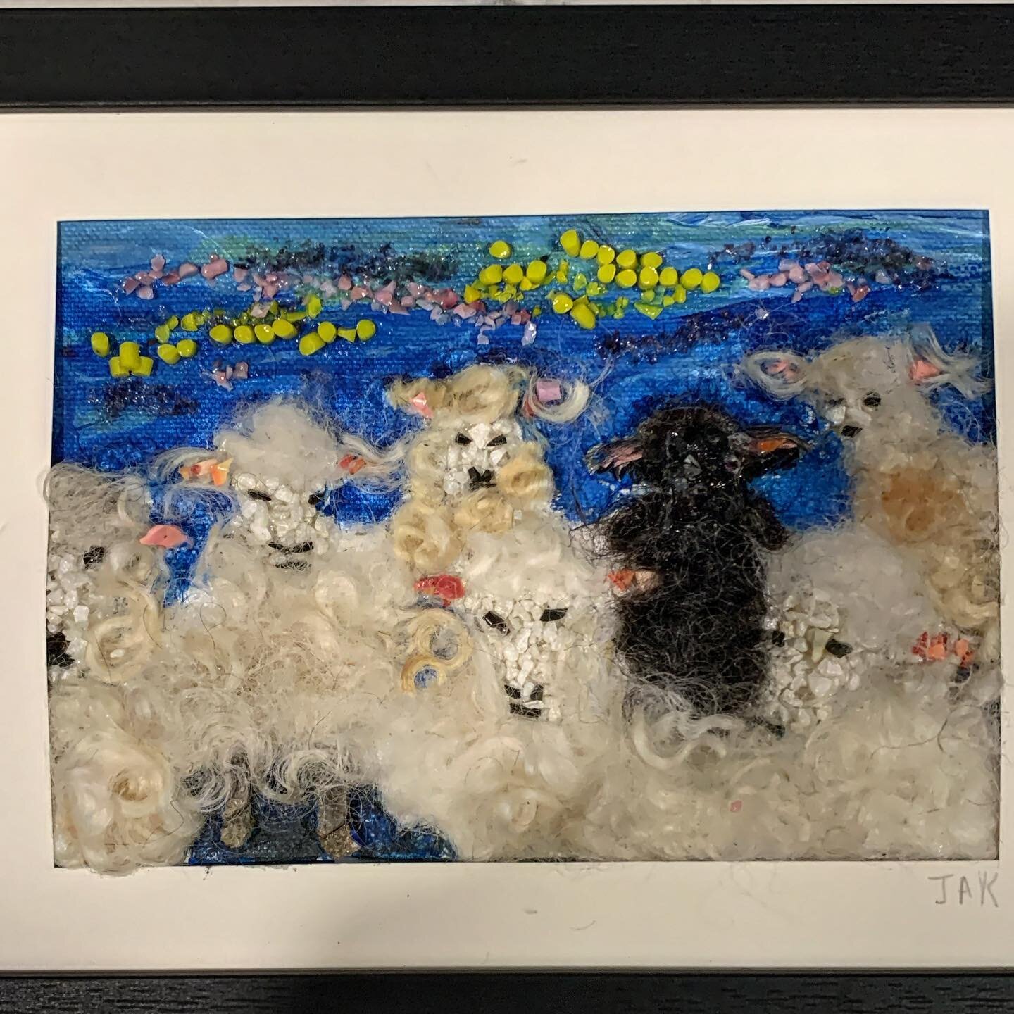 &ldquo;Seven Sheep&rdquo; #mixedmedia #mixedmediaart  #woolart #mosaicartist. #cincinnatiarts