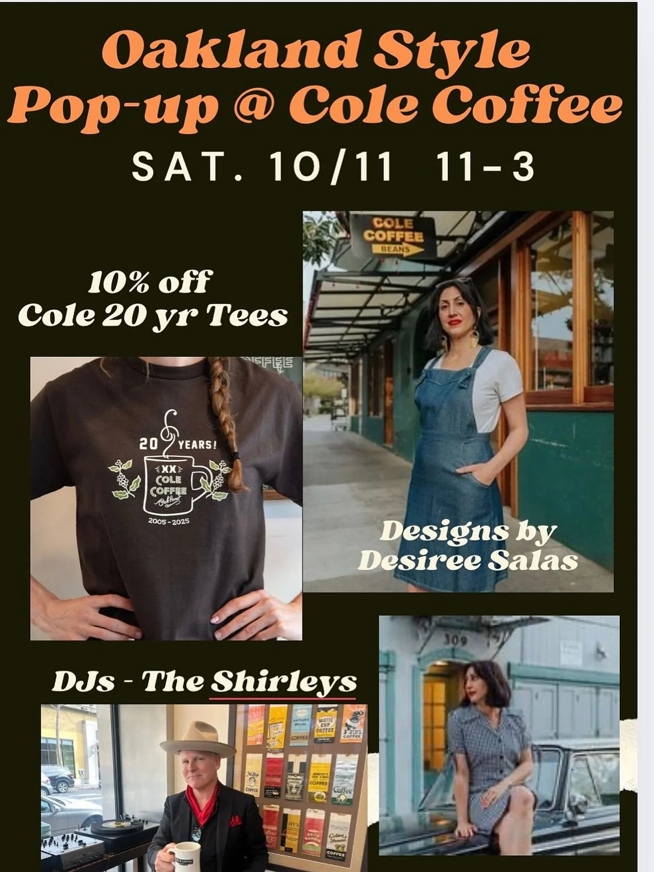 Tomorrow&rsquo;s our 1st Oakland Style pop up event! We&rsquo;re looking forward to participating with guest DJ Lizzie &amp; Christopher Shirley, 10% Discount on our 20 year tees and Coles own Desiree Salas with be selling her vintage inspired handma