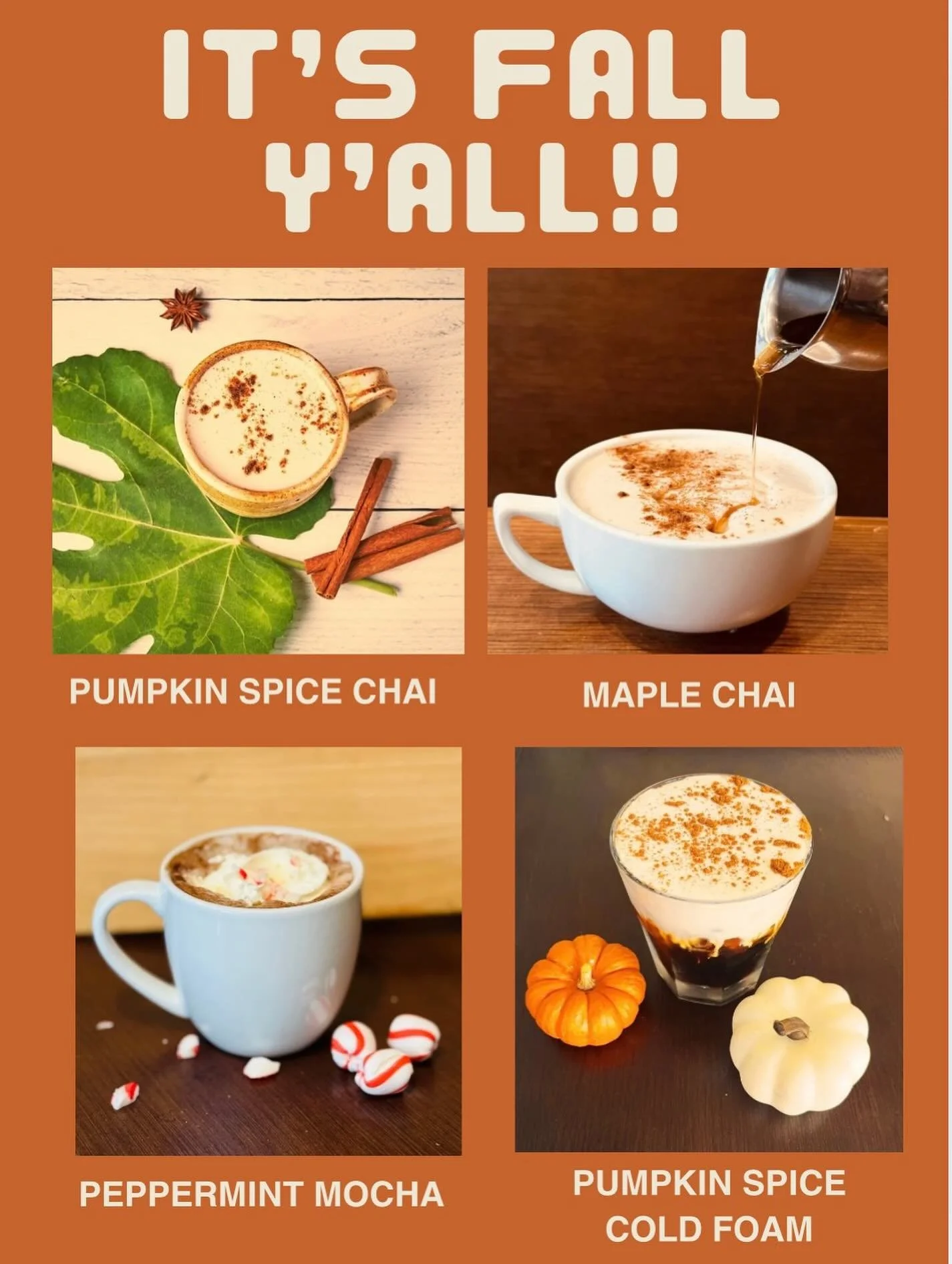 Happy Thanksgiving! Holiday hours: Wed closing early at 3pm, Thursday closed. Friday opening late at 7am. Try Come in for a housemade Fall drink while shopping our Black Friday sale! 10% off Cole Apparel! We owe our fresh spices to Oaktown Spice shop