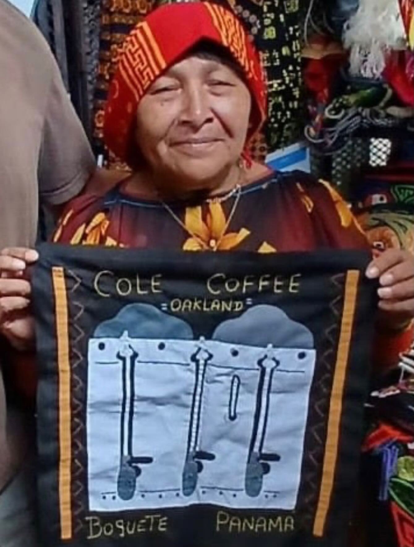 A Cole Coffee mola gifted us by our awesome customer Jason. It was made by Deliana seen here of the Guna, an indigenous people of Panama.  We love the expert stitching work &amp; creatively! It ties in perfectly with our Limited Edition Coffee that&r