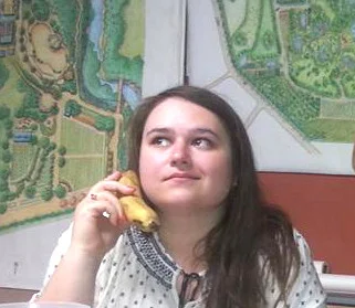 Olga, on her trusty banana-phone.