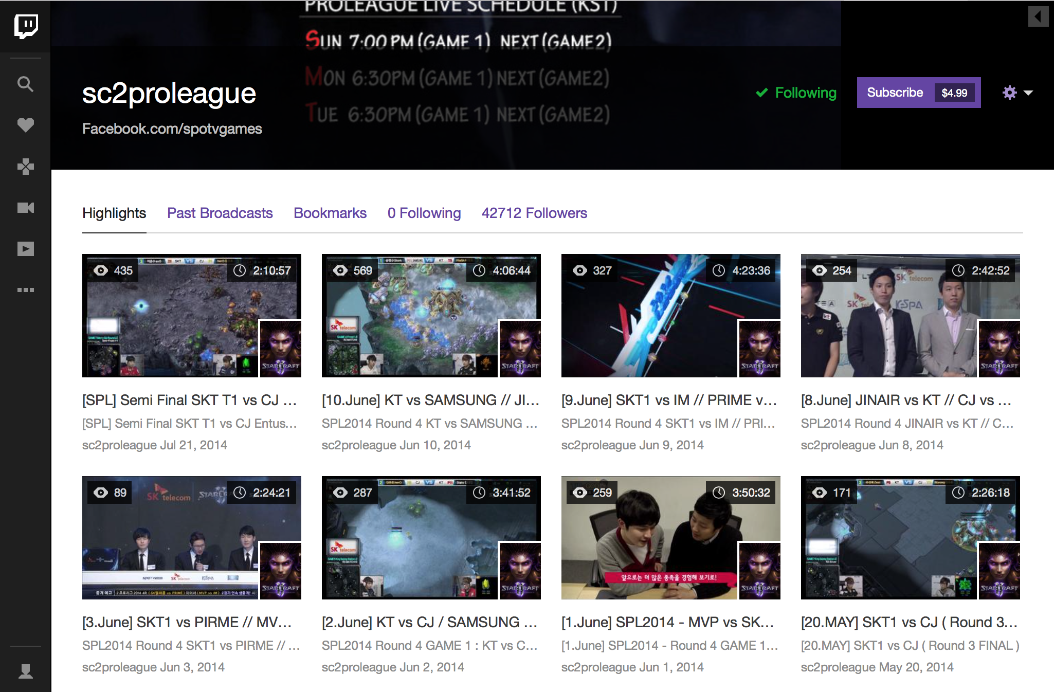 Current home page for the league -- a list of videos.