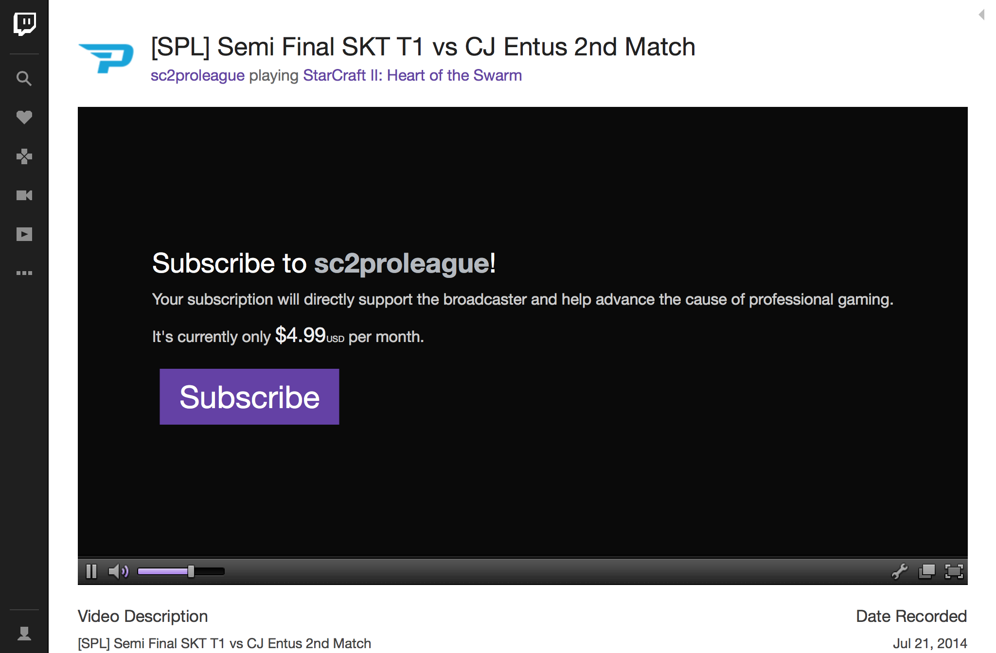 Existing match (play video) screen.