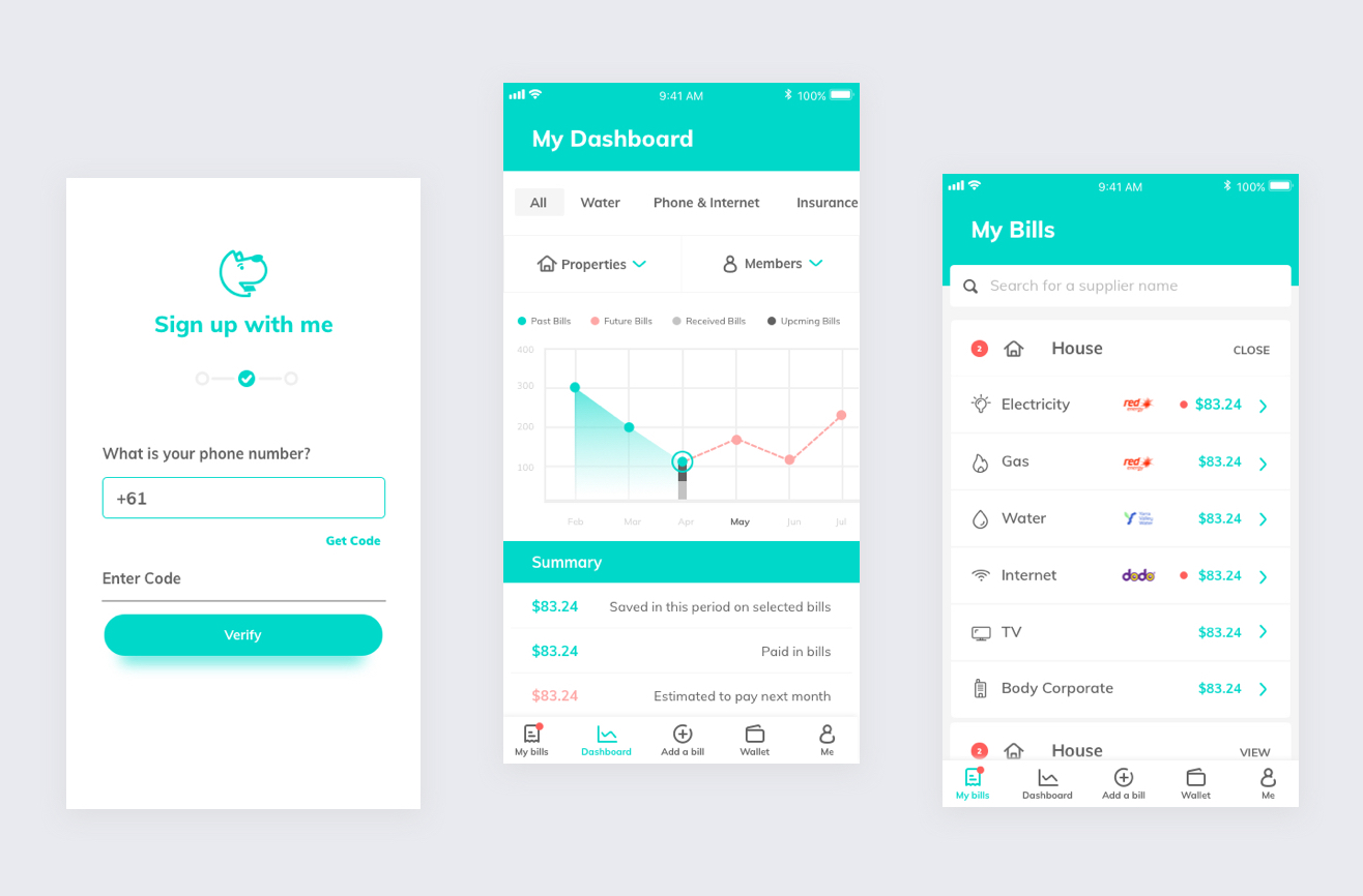 Detailed view of several app screens