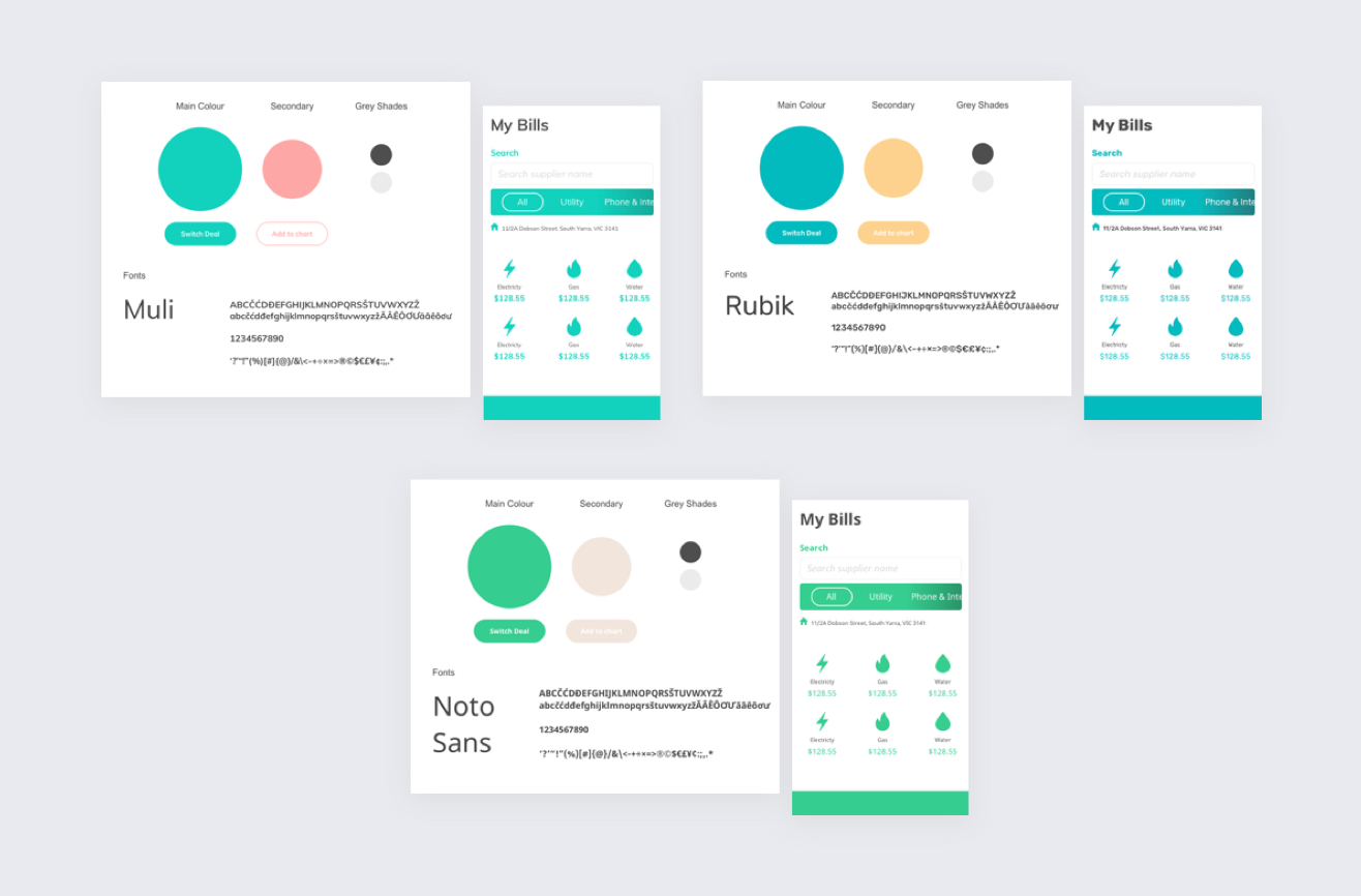 Detailed view of colour/font choices