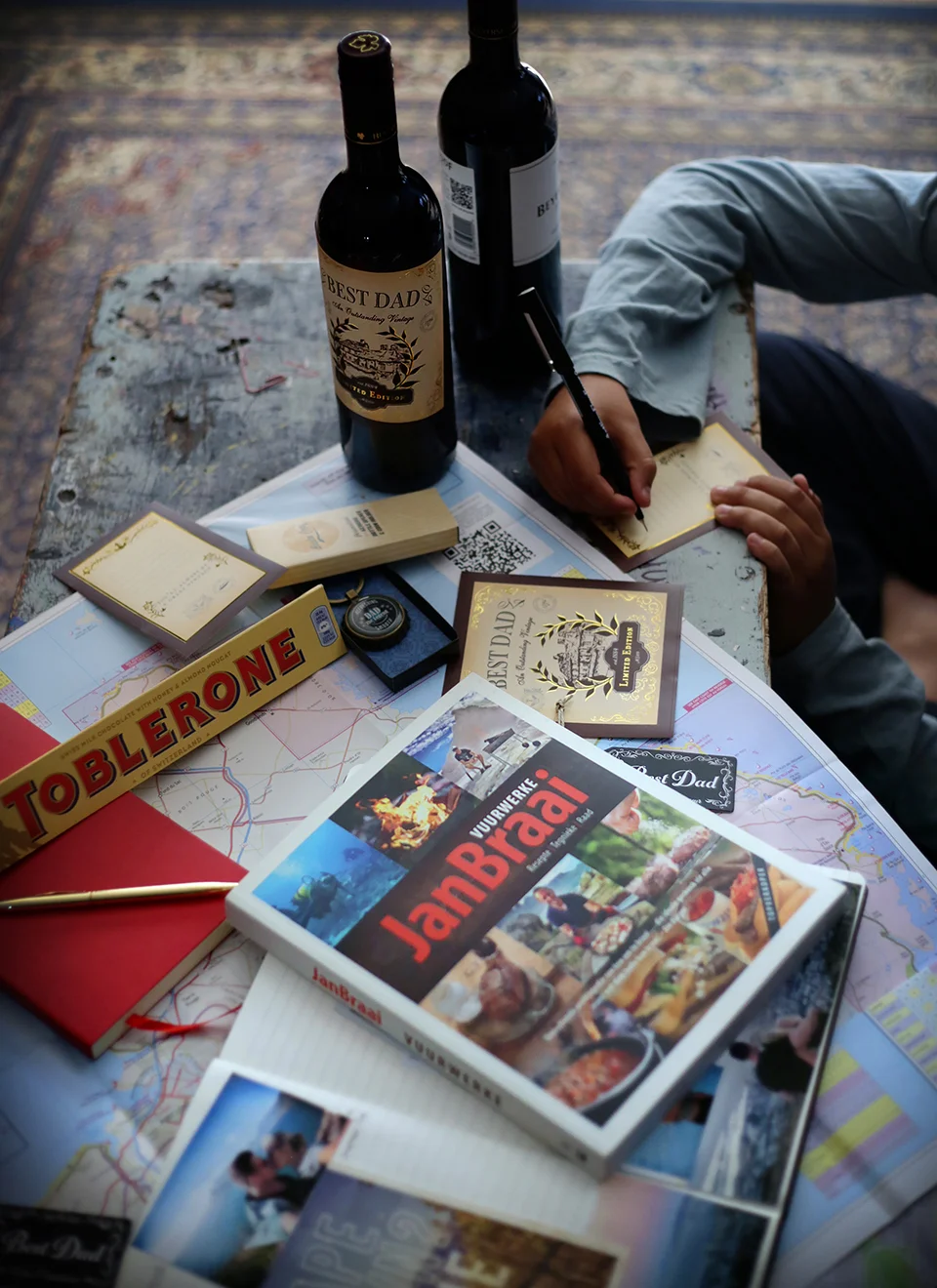 For my husband: A map of Mauritius and an Eco Notebook (for our upcoming trip!) as well as a beer cap opener-key ring...perfect for beer o'clock! For my dad: A "Jan Braai" book - he is serious about his braai. And about chocolate (the Toblerone is also for him). For both: A bottle of good Pinotage with "Best Dad" wine labels - how cool?! All available at www.cna.co.za