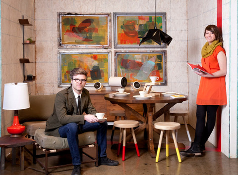 Our designers Mike Smith and Katie French in a mock-up of the idea of the vignette. the fill vignette will be at the ACC Show. Photograph by Steve Henke.