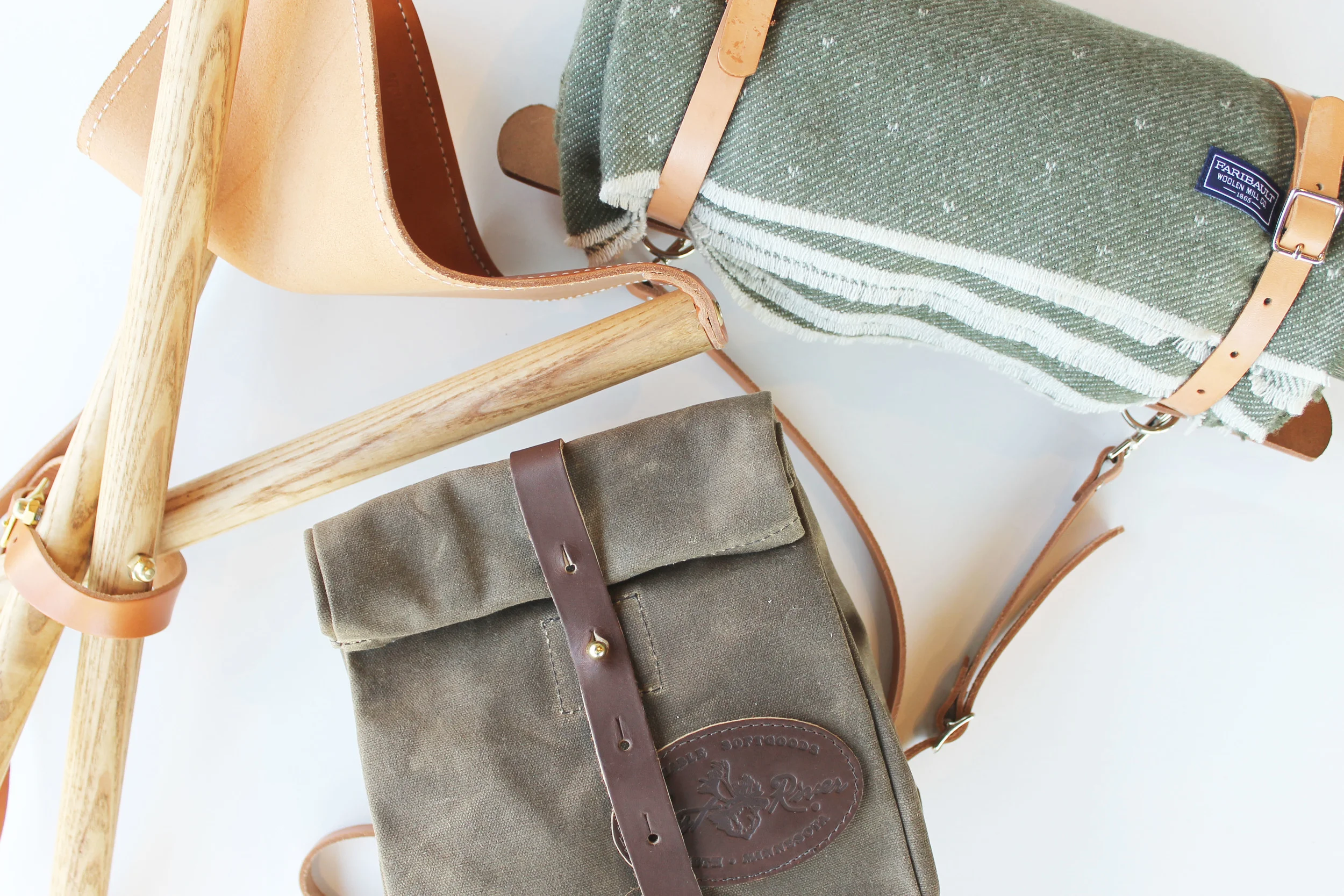 Camp Stool + Frost River Lunch Bag + Blanket Carrier -For the outdoorsy dads. Functional and well-crafted goods for any adventure.