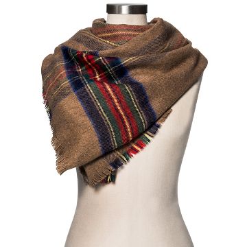 Women's Blanket Scarf Camel and Red Plaid - Merona™