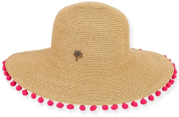 SUN N SAND WOMEN'S PAPERBRAID 4" BRIM BEACH HAT W/ DINGLE BALL 8159829 $