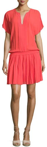 JOIE BRYTON SMOCKED-WAIST BLOUSON DRESS, CORAL
