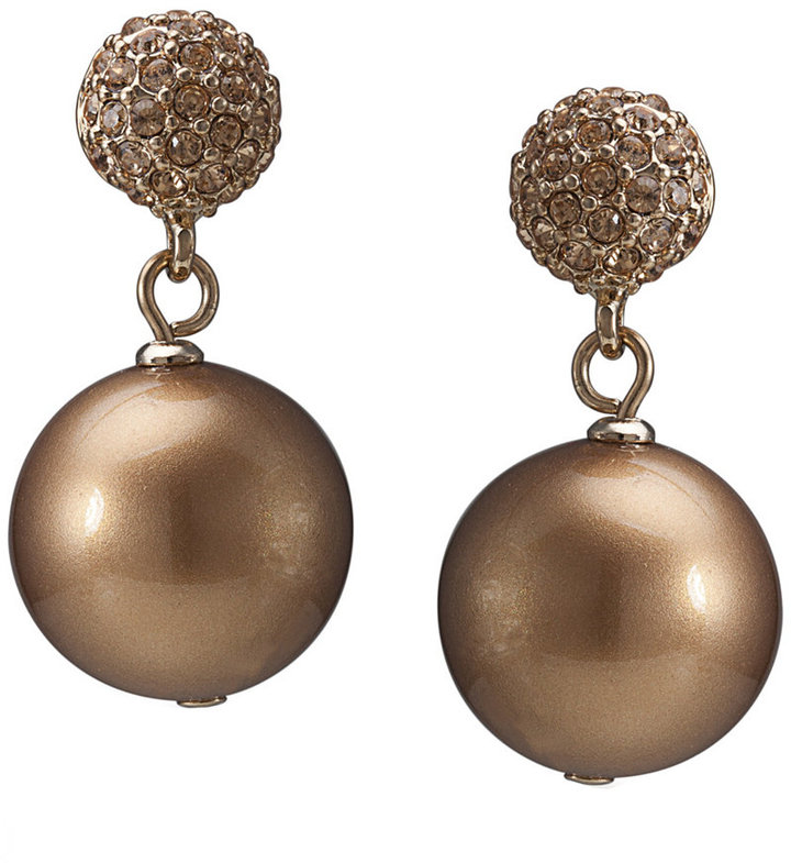 CAROLEE EARRINGS, GOLD-TONE GLASS PEARL CRYSTAL DOUBLE DROP