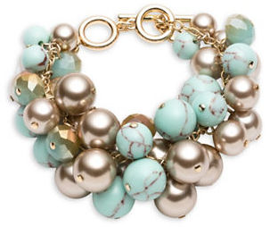 CAROLEE TURQUOISE SANDS FAUX PEARL BEADED BRACELET