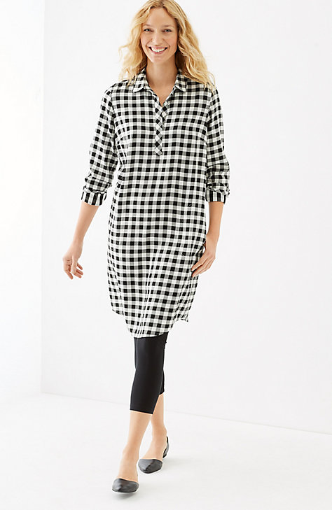 GINGHAM RAYON-TWILL SHIRTDRESS