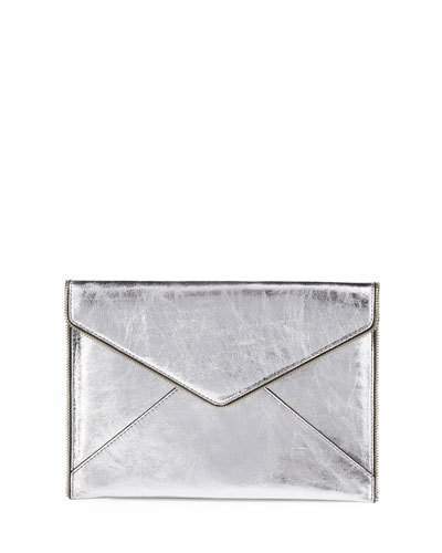 Rebecca Minkoff Leo Metallic Envelope Clutch Bag, Silver