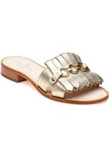 Brie Gold Leather Kiltie Slide Sandals