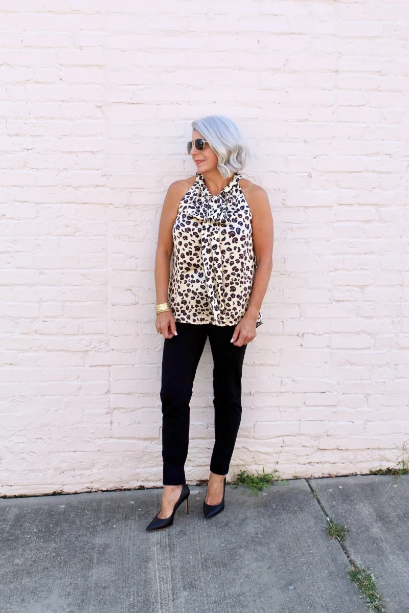 This leopard top if from Monkee’s in Charlotte!