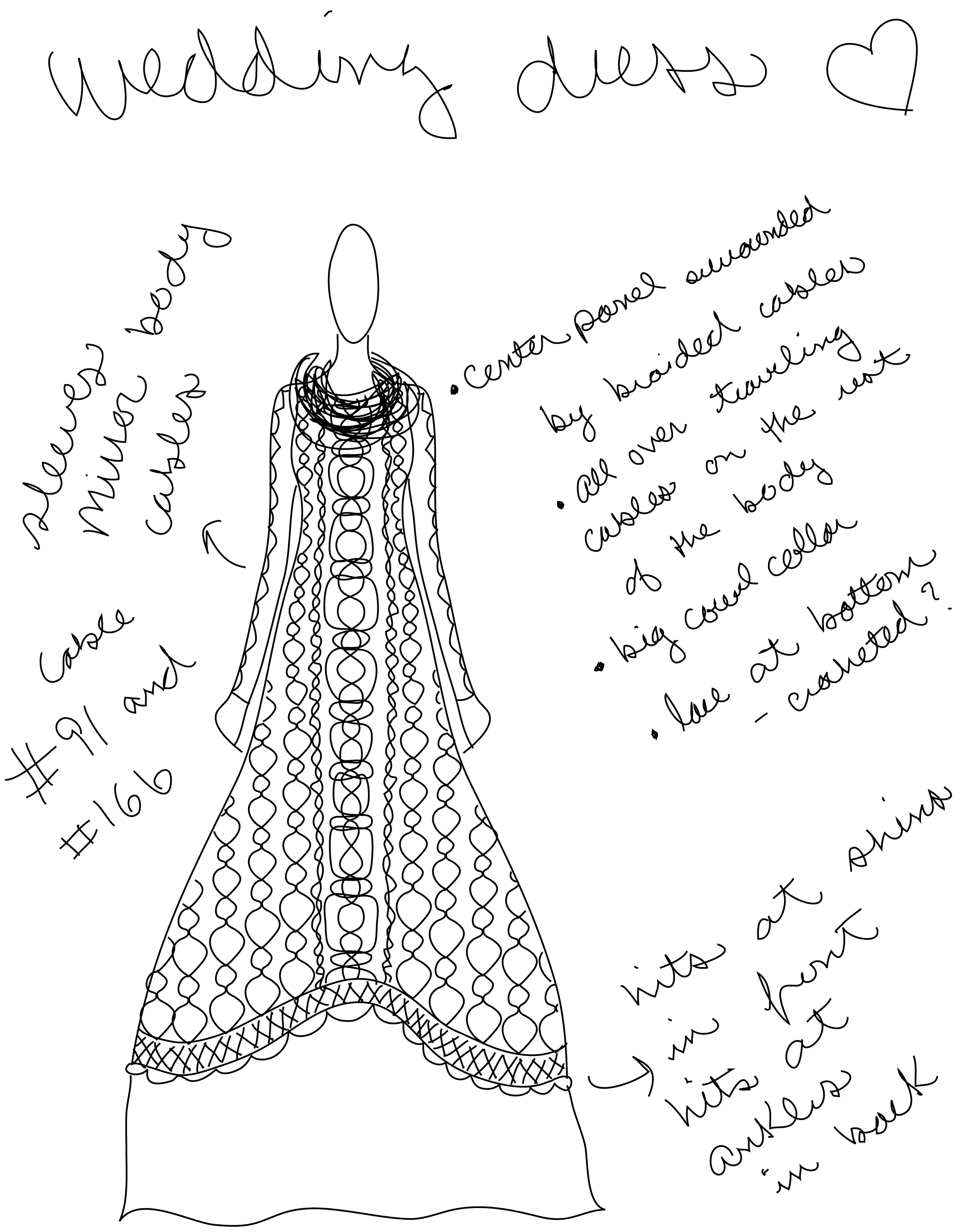 Sketching the dress.
