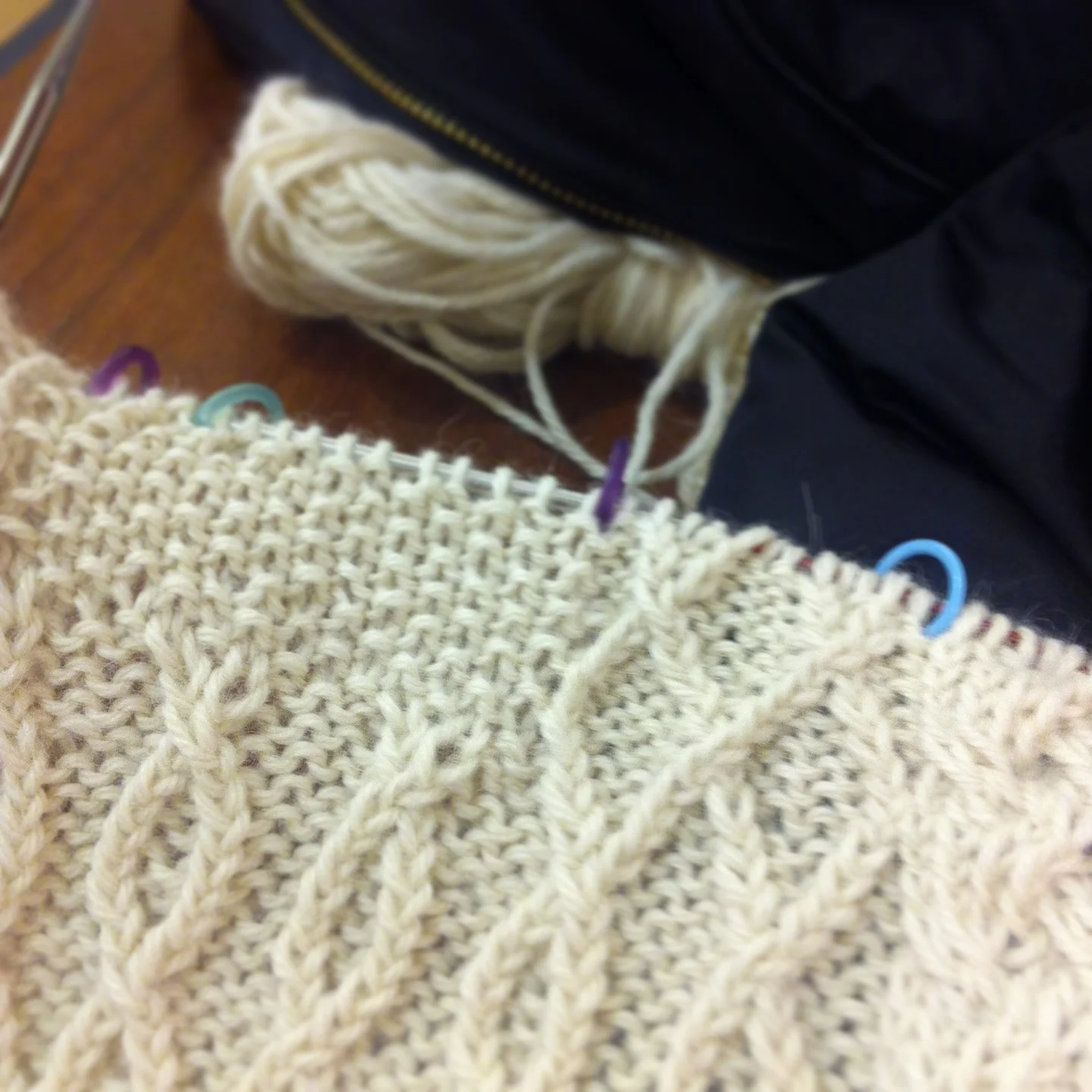 The transition from double chains to seed stitch on the bodice.