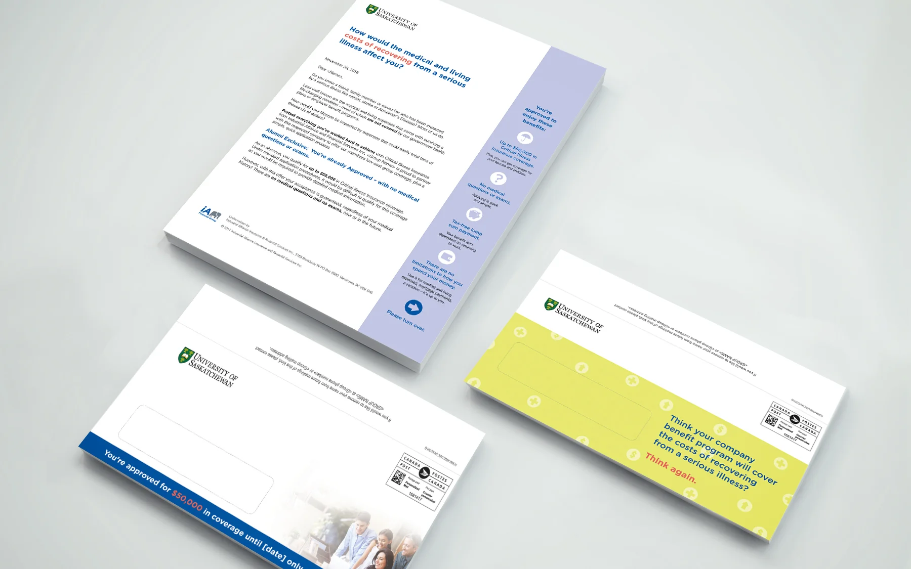 Letterhead and 2 envelope options used in mailer.