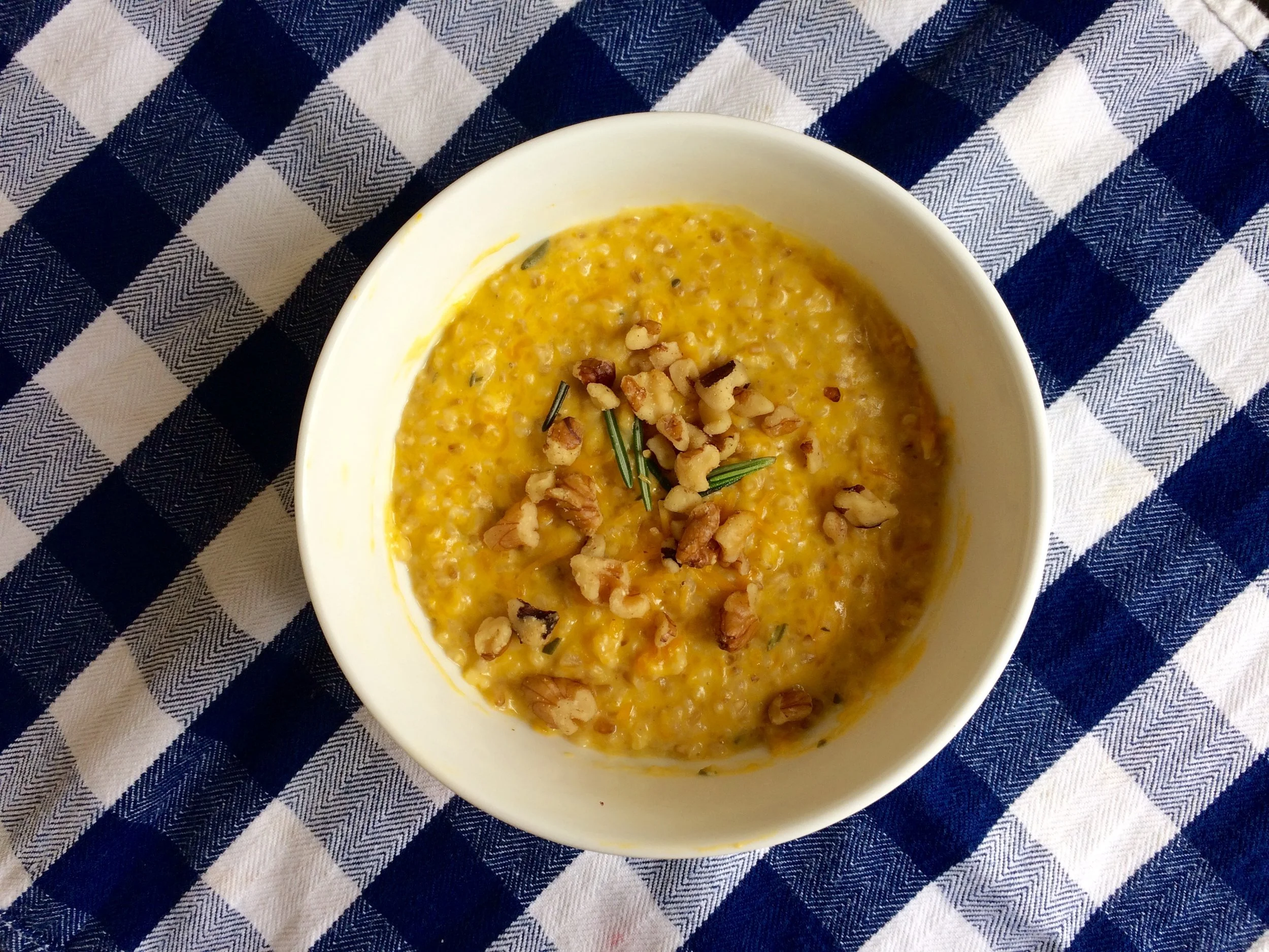 Which brings us to fancy-pants oatmeal: maple, rosemary, and kabocha steel cut oatmeal by The Oatmeal Artist. I had this for lunch because breakfast is just too early to be fancy. Sam really liked it, too!I also had a wedge of squash with butter on …