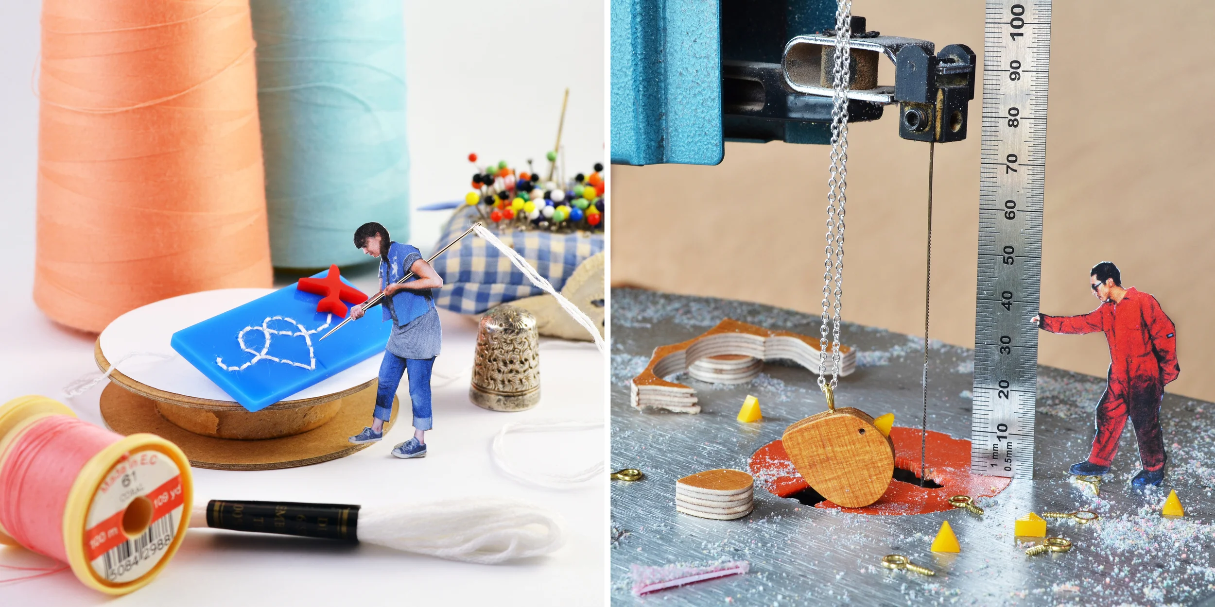 Mini us happily making things