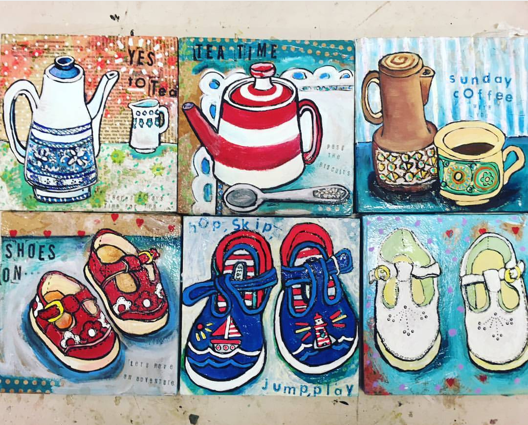 Coffee pots and shoes by Bethan Laker