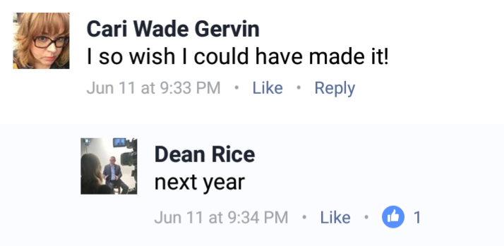 Discussion between Cari Gervin and Dean Rice on Facebook early this year.