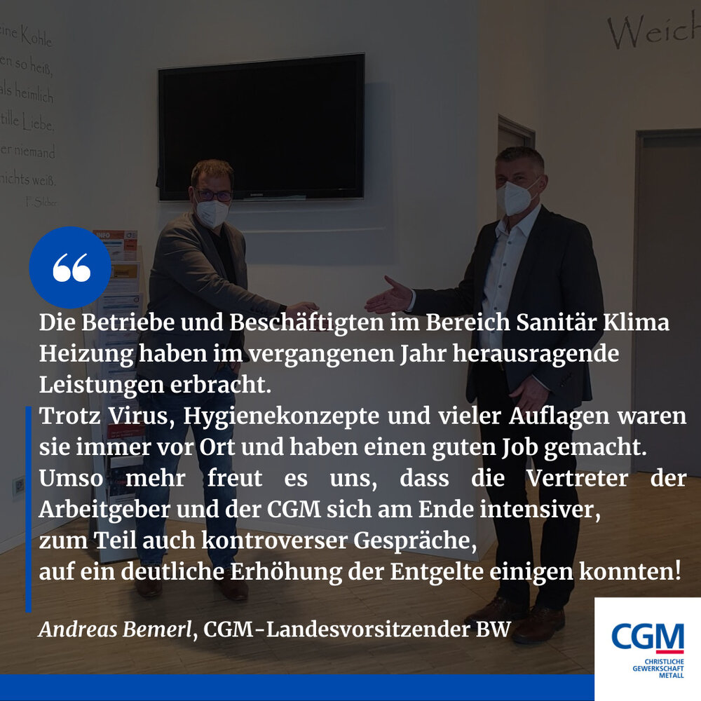 Auf dem Bild sind zu sehen auf der linken Seite Bernd Fuller ( Innung SHK Karlsruhe-Bruchsal) und auf der Rechten Seite Andreas Bemerl (CGM-Landesvorsitzender BW).