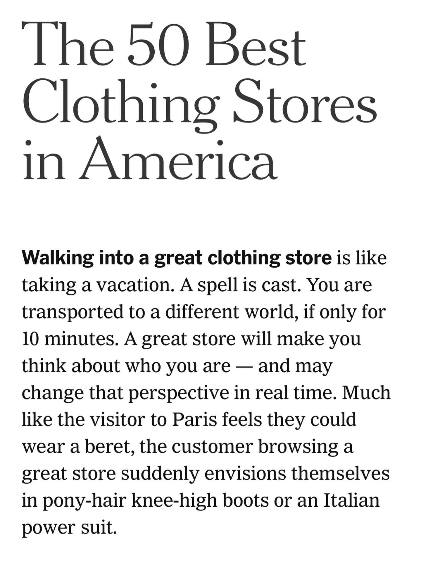 Wonderful to be listed in the best company. So many other small independent stores, friends, etc. thank you @tmagazine @nytimes @mistywhitesidell and all my wonderful clients!