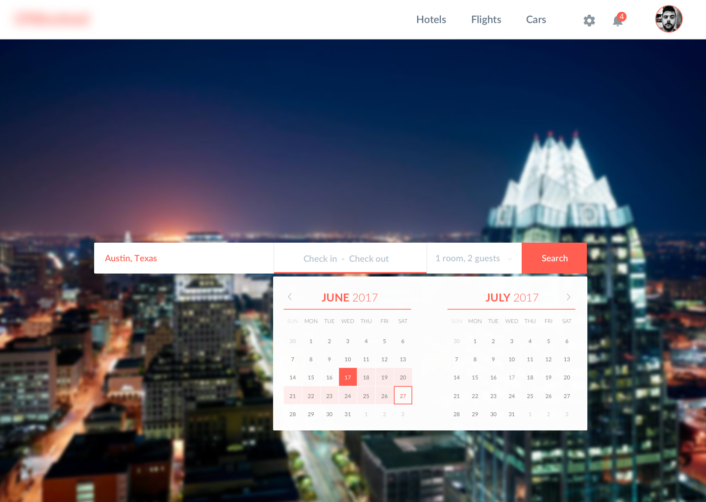 Date range selection - Background changes based on selected location.&nbsp;