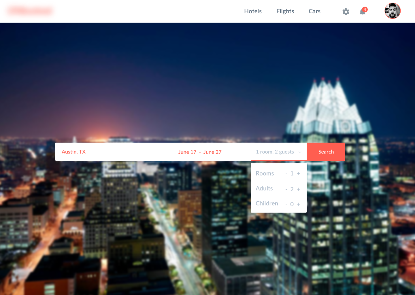 Easily manage number of rooms / guests in a single dropdown menu.