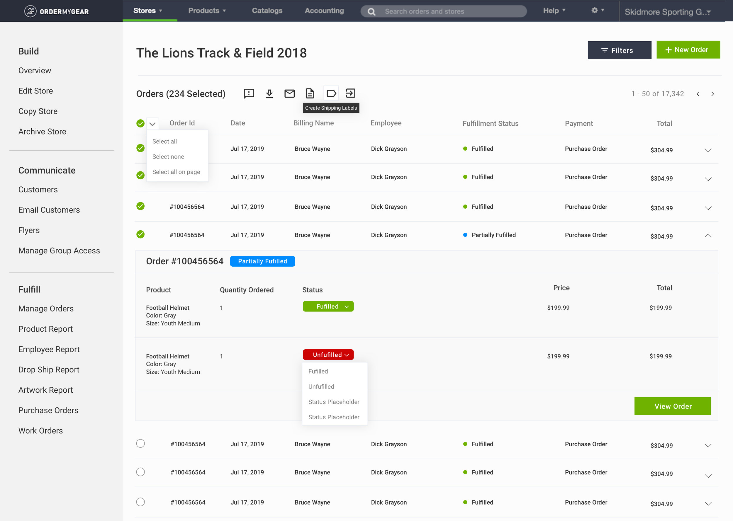 The expansion panels allow the user to update inventory and fulfillment status in a single cohesive experience.