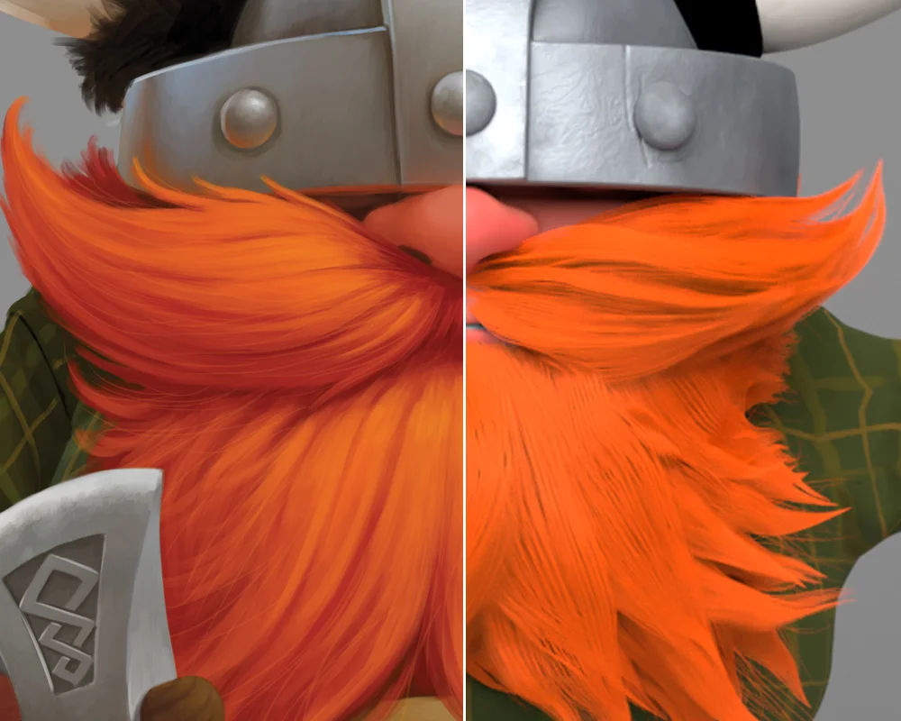 The original beard illustration compared to the initial beard groom.