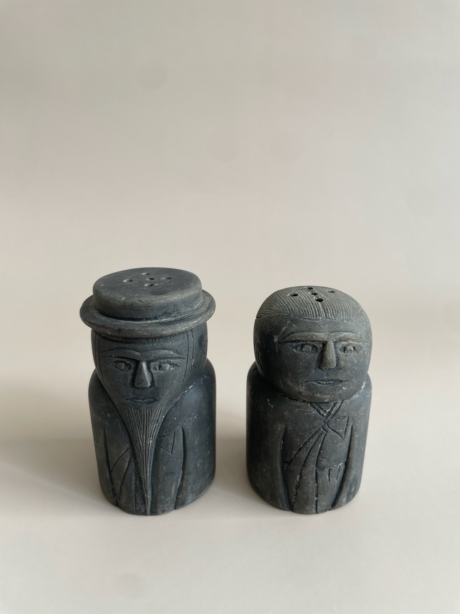 Old Couple Carved Soapstone S+P