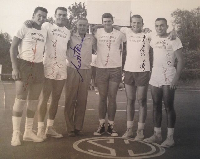  From  Stan Silverberg —Counselor basketball team from the 1950s (and everyone played college basketball):  Larry Gershman, Jerry Smith, Nat, Merv Schorr, Stan,  and  Sam Bernstein.&nbsp;  