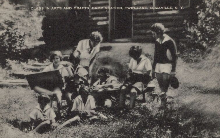 “Class in Arts and Crafts, Camp Scatico, Twin Lake, Elizaville, NY”