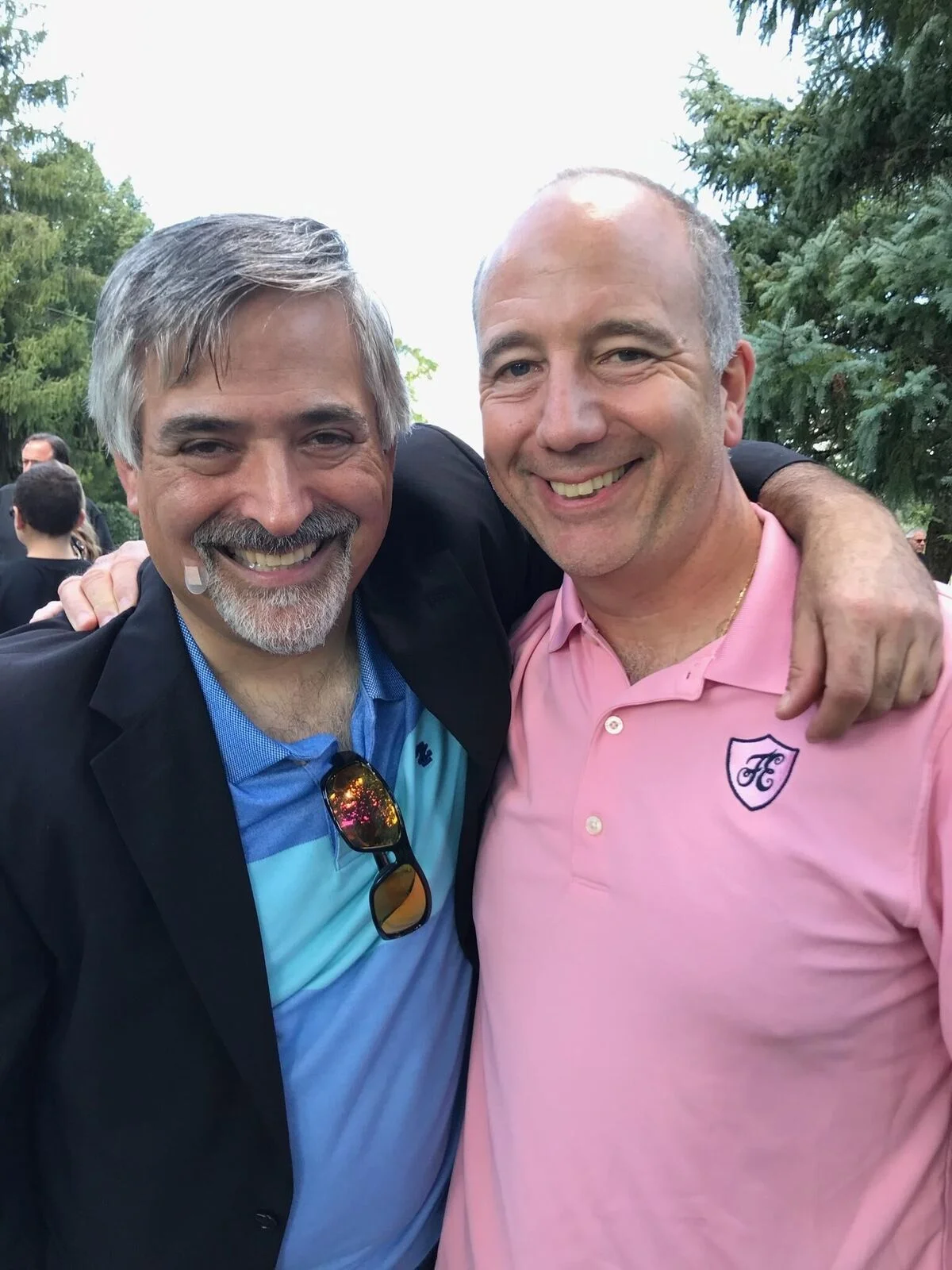NEW JERSEY 1970 Divisionmates Scott “Beef” Lief and Keith “Barber” Barborosh sent in a photo from a September get-together. For students of Color War final-night history, Barber still refuses to disclose whether or not he “broke” (judges ruled “not”) in the final Chicken Fight.