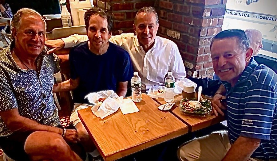 Bunk 9, 1967—lunch in NYC: Jason Trow, Bobby Lapides, Frank  Cohen, and Jimmy Roberts.