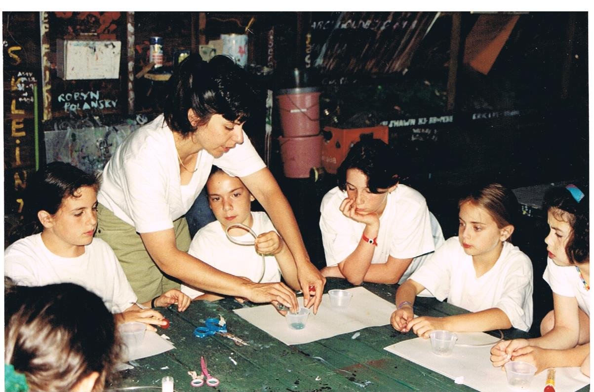  Vintage 1990s—from Jeff Adams: Art class led by Annette Adams. Jeff (the son of caretakers Al and Peggy) and Annette first met at camp in the 1980s. 
