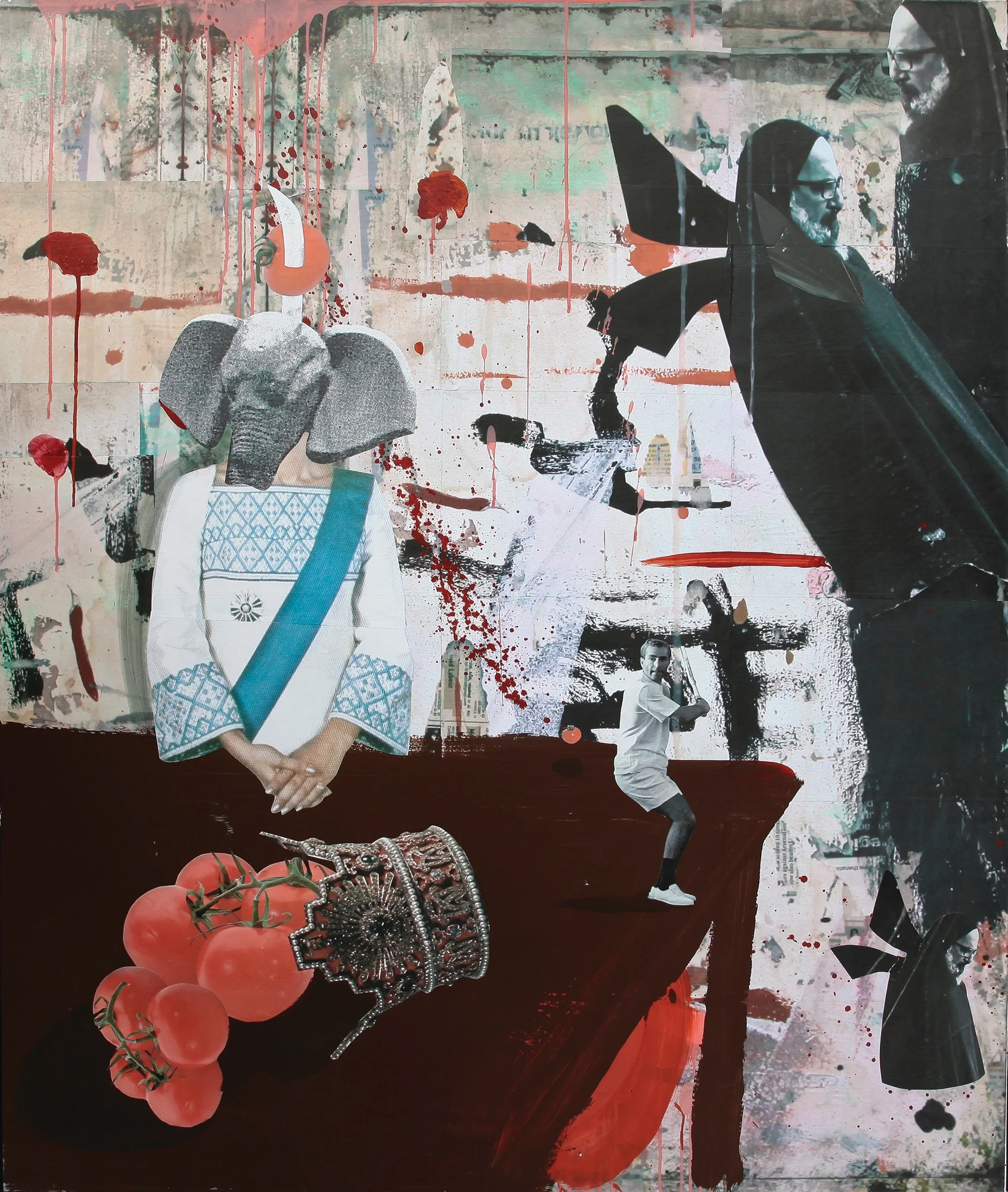 Ramin Haerizadeh, Still Life, King and Queen Tomato, 2011, Papierkollage, Acryl und Tinte auf Leinwand, 170 cm x 140 cm, Courtesy Privatsammlung, München