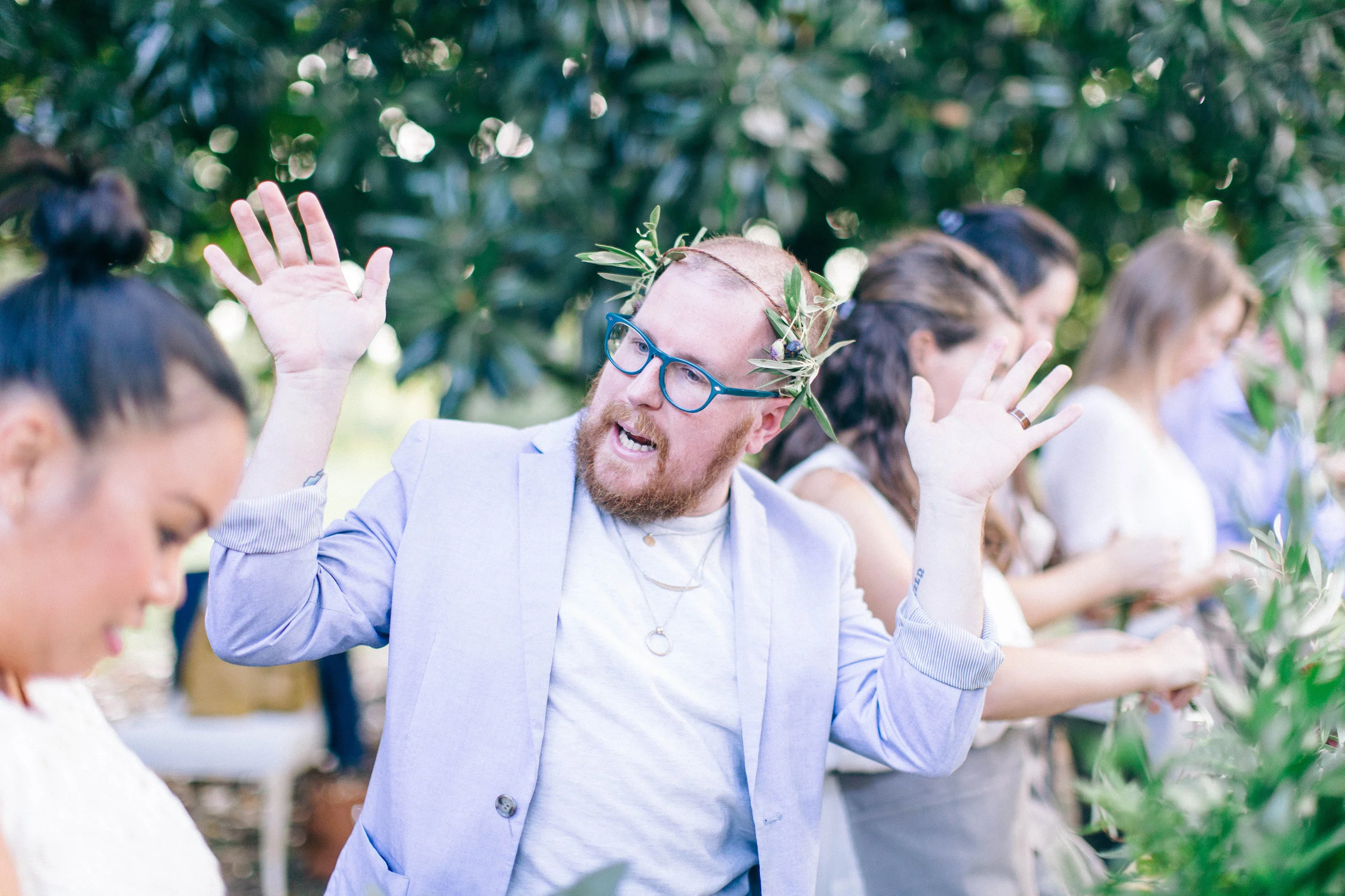 Having fun while making flower crowns.